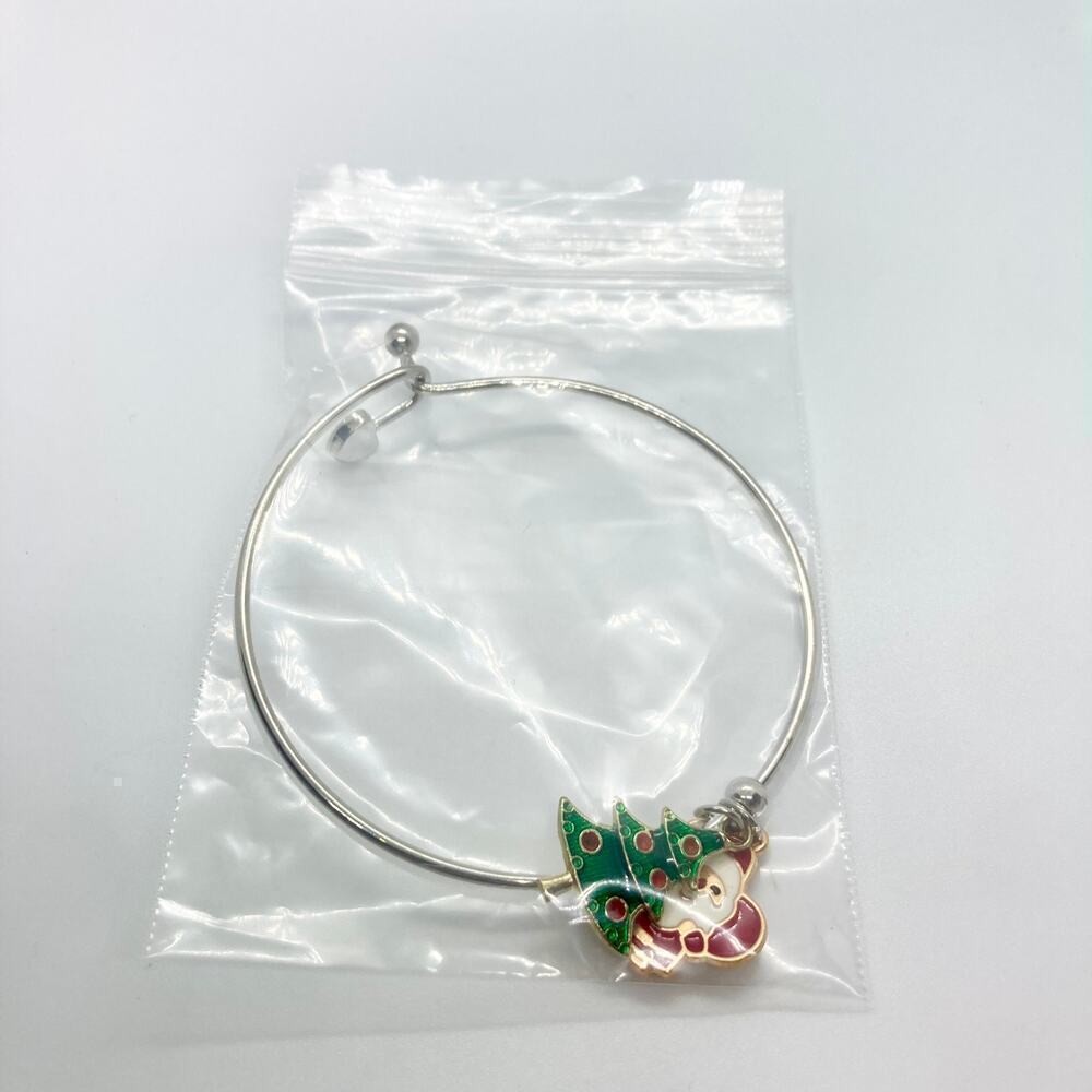 Bangle Charm Bracelet Santa Claus Christmas Tree Silver Tone - Picture 6 of 6